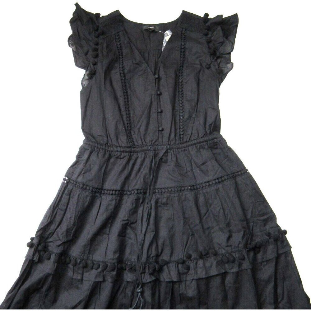 NWT J.Crew Pom-pom Midi in Black Cotton Voile Tiered Dress 6 $128 - Picture 5 of 9
